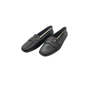 Prada Womens Black Leather Studded Loafers Size 39 original box